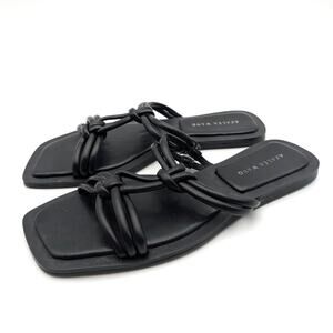 Azalea Wang Stetson Tubular Straps Knot Flat Sandals Women's Black US7 EU37.5